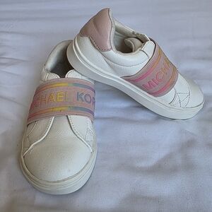 Michael Kors Logo Tape Toddlers Pink, Rainbow And White Sneakers Size 7